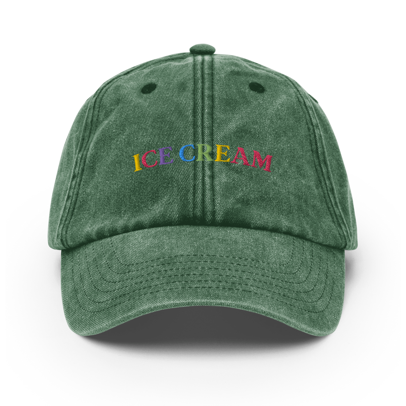 Ice Cream Text Vintage Hat - Vintage Bottle Green - - Just Another Cap Store