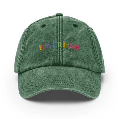 Ice Cream Text Vintage Hat - Vintage Bottle Green - - Just Another Cap Store