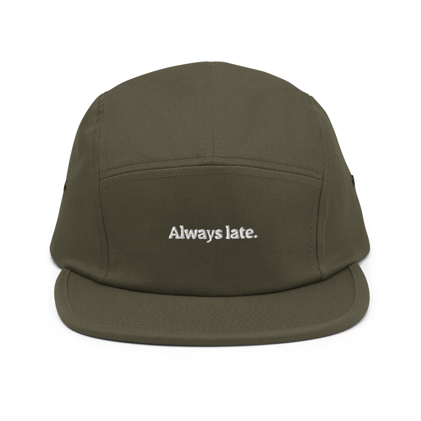 Always Late. Five Panel Cap - Olive - - Just Another Cap Store