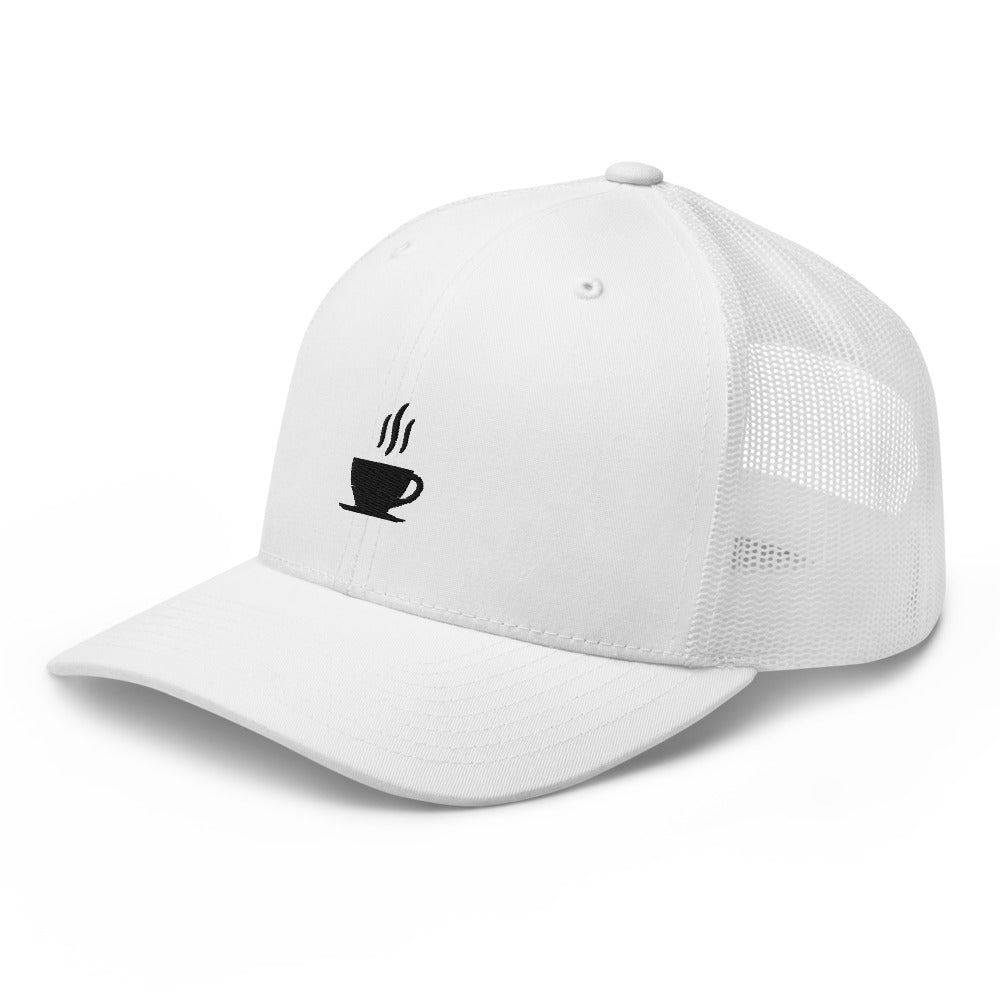 Coffee Cup Trucker Cap - White - - Just Another Cap Store