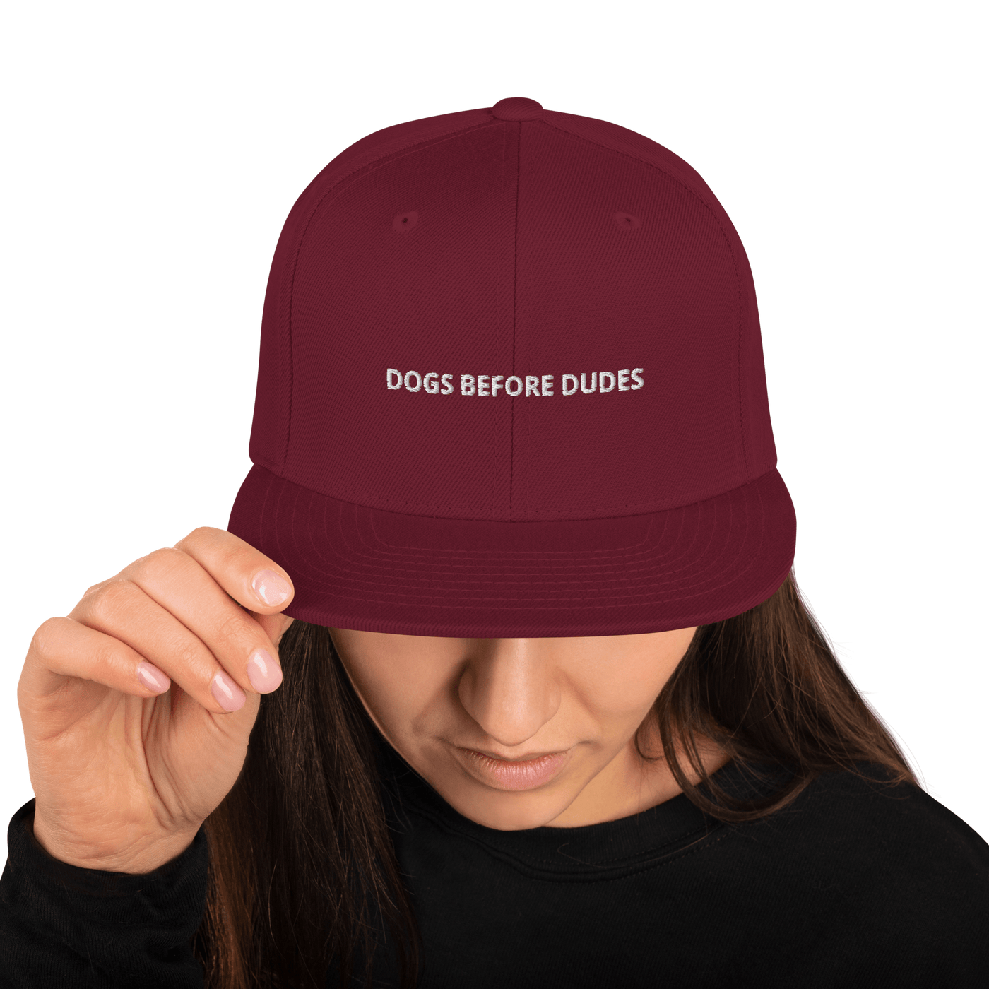 Dogs before Dudes Snapback Hat - Maroon - - Just Another Cap Store