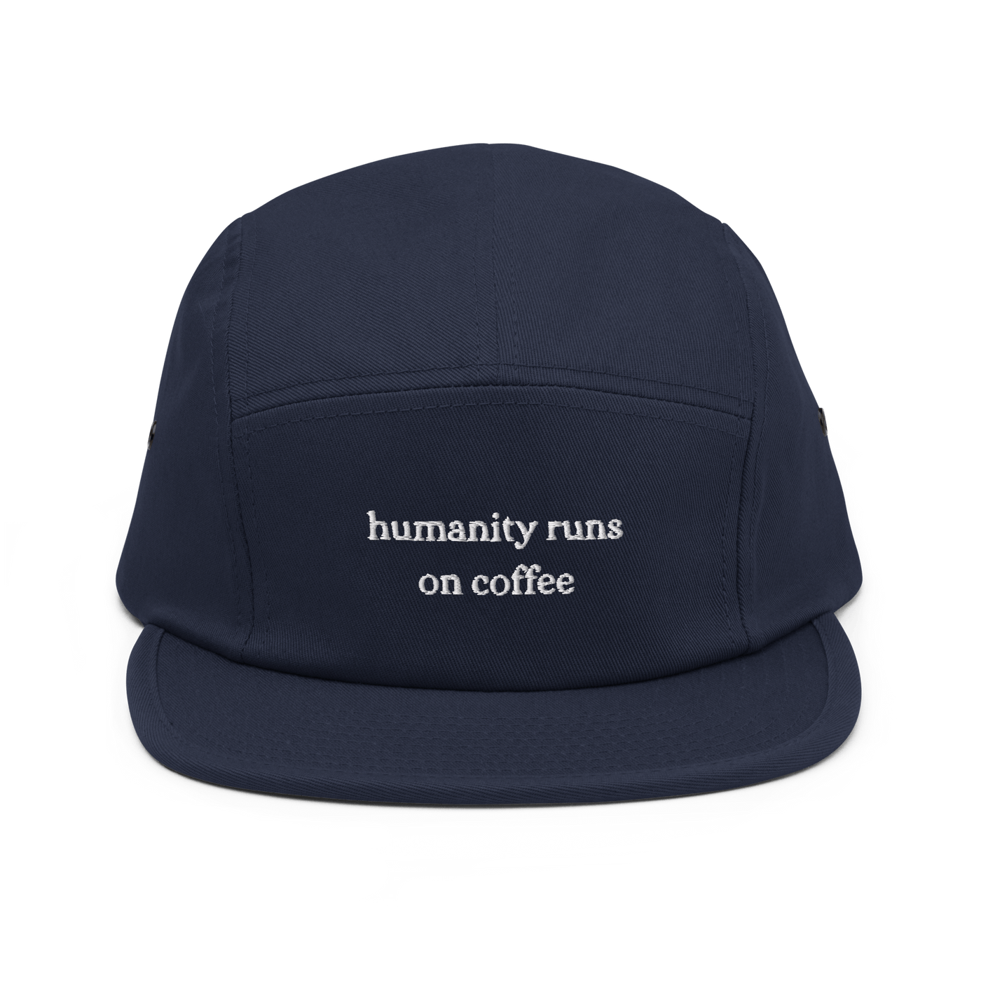 Humanity Runs on Coffee Five Panel Cap - Navy - - Just Another Cap Store