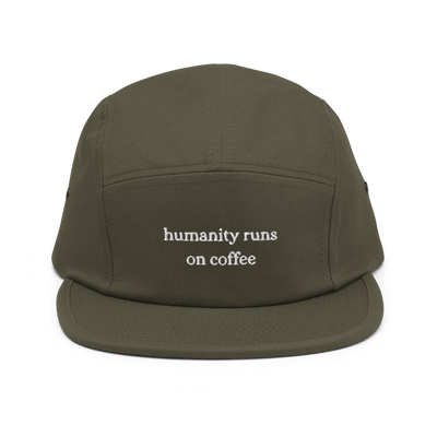 Humanity Runs on Coffee Five Panel Cap - Olive - - Just Another Cap Store