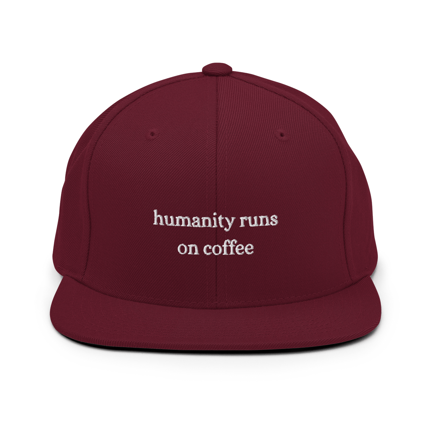 Humanity runs on coffee Snapback Hat - Maroon - - Just Another Cap Store