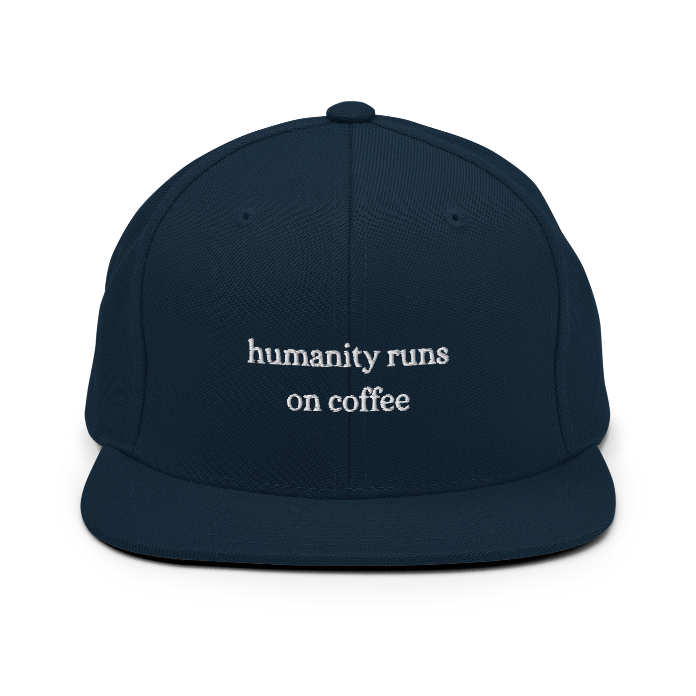 Humanity runs on coffee Snapback Hat - Dark Navy - - Just Another Cap Store