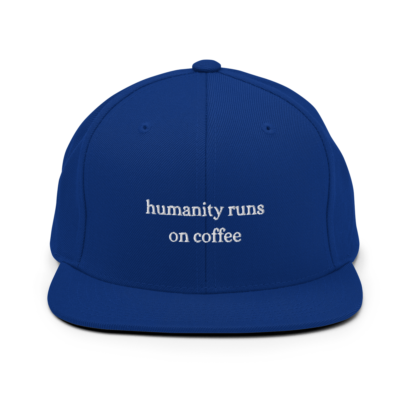 Humanity runs on coffee Snapback Hat - Royal Blue - - Just Another Cap Store