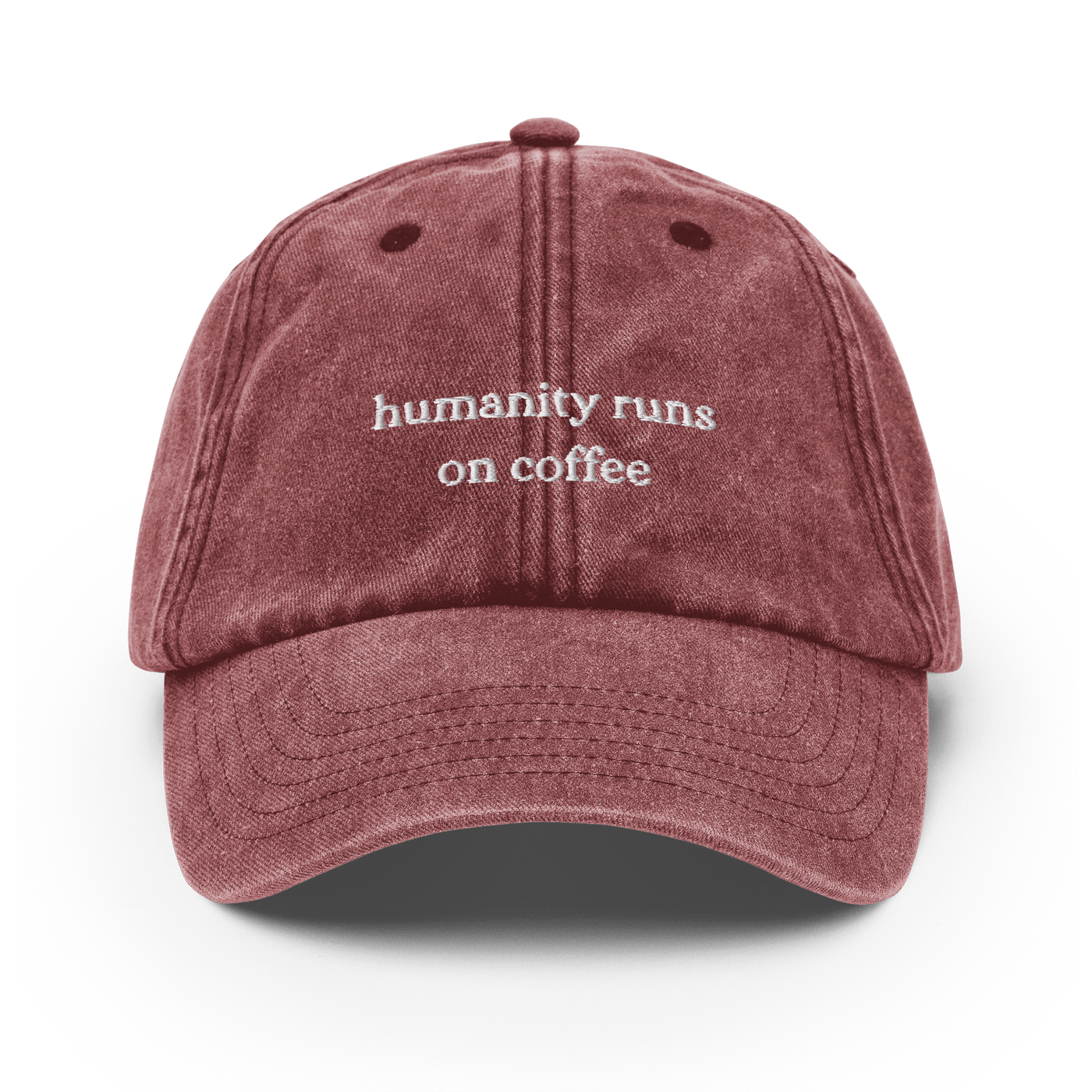 Humanity Runs on Coffee Vintage Hat - Vintage Red - - Just Another Cap Store
