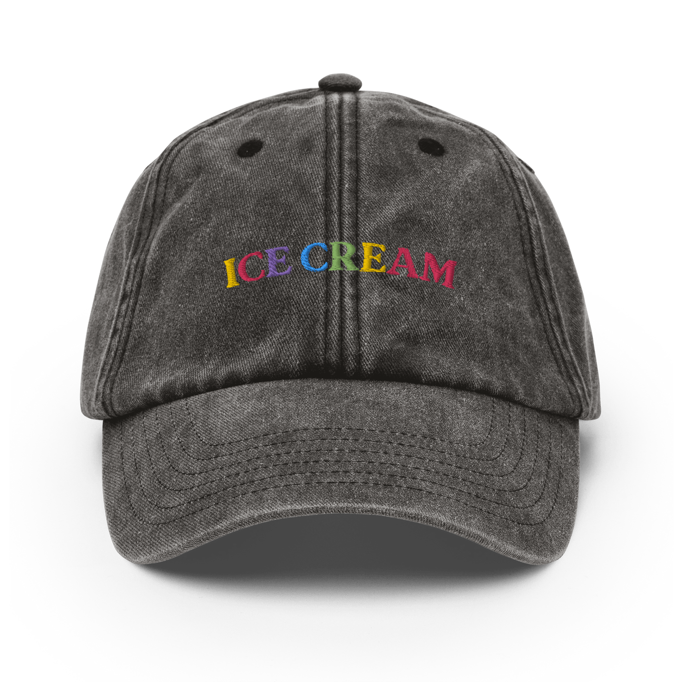 Ice Cream Text Vintage Hat - Vintage Black - - Just Another Cap Store