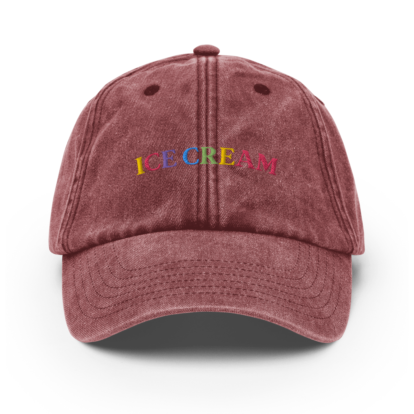 Ice Cream Text Vintage Hat - Vintage Red - - Just Another Cap Store
