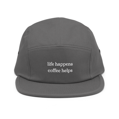 Life Happens Coffee Helps Five Panel Cap - Grey - - Just Another Cap Store