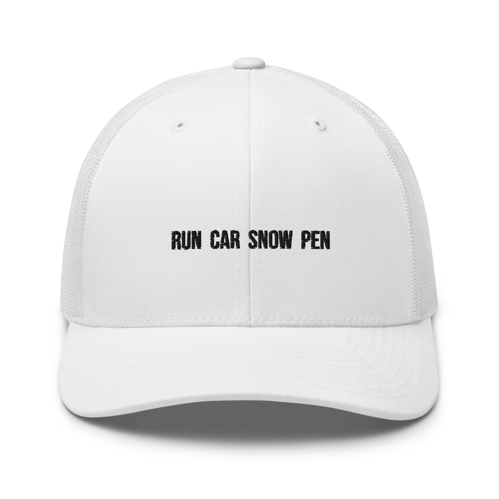Run Car Snow Pen Trucker Cap - White - - Just Another Cap Store