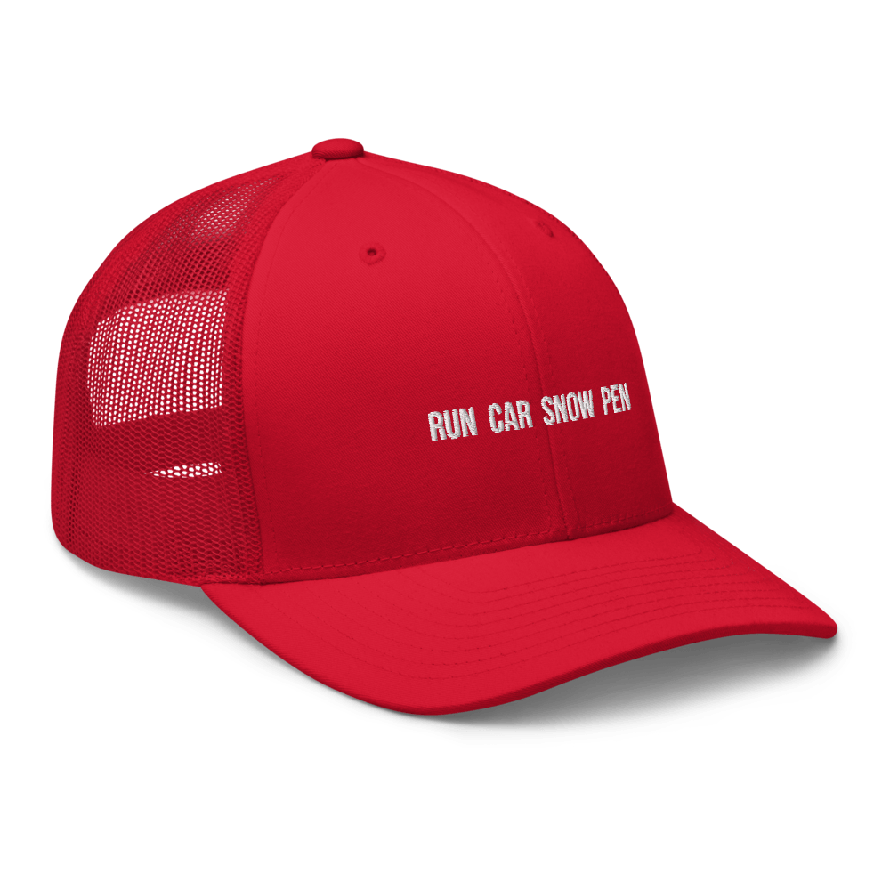 Run Car Snow Pen Trucker Cap - Red - - Just Another Cap Store